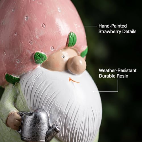 Garden Statues Gnomes Strawberry Gnome Garden Decor Hand Painted Resin Tomte Figurine with Watering Can Farmhouse Spring Summer Tabletop Patio Home Decoration - Image 7