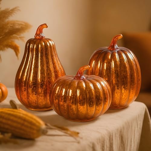Bdor Mercury Glass Pumpkin Light, Fall Harvest Thanksgiving Halloween Decor - Image 5