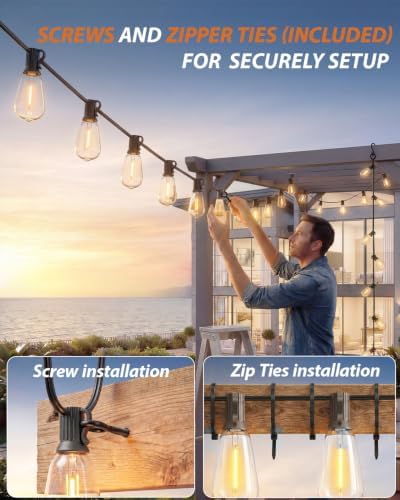 Outdoor String Lights 25+2FT, 15+2 Bulbs,120W Dimmer Romote,IP65 Waterproof - Image 5