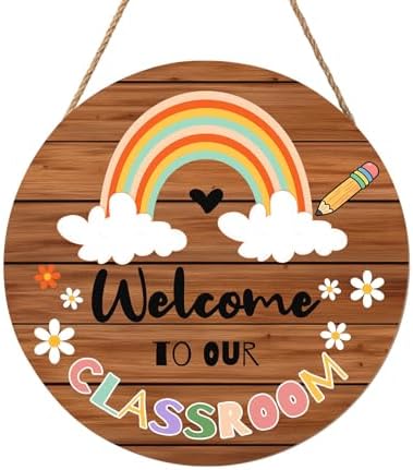 Harooni Welcome Sign for Classroom Door Sign Welcome to Our Classroom Door Decorations 12"x12" Rainbow Welcome Door Hanger Wreath Signs for School Door Hanger Teacher Gift Bulletin by welcometoourhome