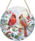 Harooni Winter Welcome Sign for Front Door, Cardinal Bird Wood Door Hanger for Outdoor Outside Porch, Christmas Cardinal Round Hanging Signs Holiday Decorations for Home Wall Porch Yard Farmhouse by welcometoourhome