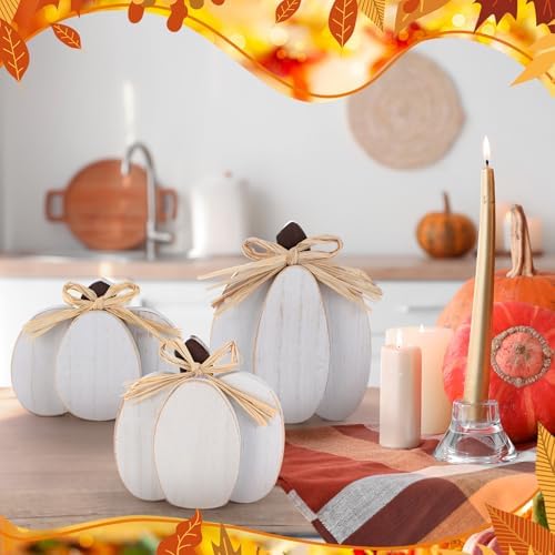 Ferraycle 3 Pcs Fall Pumpkin Decor, 3D Wooden Pumpkin Tabletop Decor - Image 5