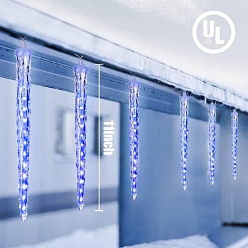 Christmas Icicle Lights Outdoor, 10Ft. Meteor Shower Lights with 10 Large Icecycles, Snowfall Shooting Star Light Effect, Falling Crystal Christmas Decorations for House Eave Roofline Patio, Blue - Image 3