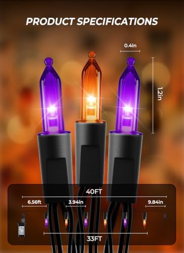 Orange and Purple LED Halloween Lights, 33 ft 100 LED Mini String Lights - Image 6