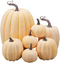 Lizxun 7Pcs Artificial Pumpkins Halloween Decoration, Lifelike Simulation Mixed Harvest Fall Foam Pumpkins for Halloween Thanksgiving Home Party Supplies (Beige Yellow 01-7pcs) by Unknown