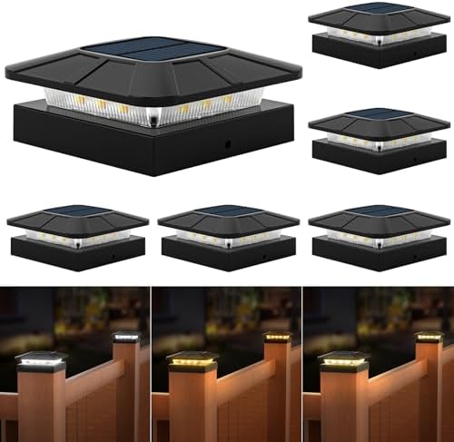 4x4 Solar Fence Post Cap Lights Outdoor Waterproof, 6 Pack, Black by Flaow
