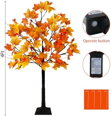 Uieke 4FT 48LED Lighted Fall Maple Tree Artificial Fall Tree with 12PCS Pine Cones Lights 8 Modes Thanksgiving Fall Decorations for Home Autumn Decor Indoor Outdoor - Image 5