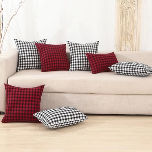 Red and Black Outdoor Christmas Gingham Plaid Pillow Covers 16x16 Set of 2 - Image 7
