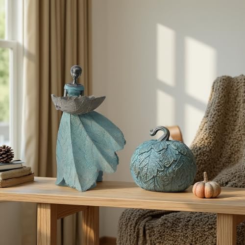 DiliComing Pumpkin Decor Fall Decorations for Home - 6.5 Inch Green Artificial Pumpkin Décor for Indoor and Outdoor, Decorative Fake Pumpkin Table Accent for Home Halloween Thanksgiving - Image 4