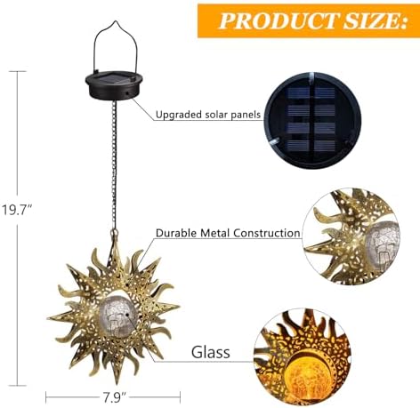 Solar Sun Lanterns Outdoor Waterproof Hanging Solar Lights Garden Decor - Image 2