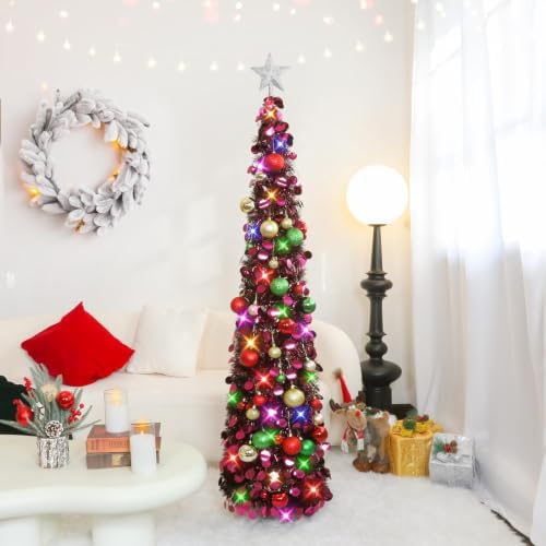 N&T NIETING Pop Up Christmas Tree with Lights & Ornaments, 5FT, Purple - Image 2