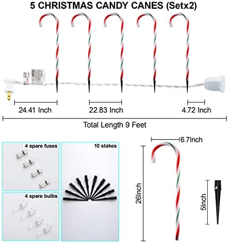 26-Inch Candy Cane Lights - 10 Pack Pathway Markers Christmas Decorations - Image 6