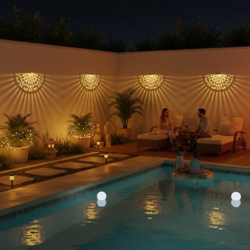 6Pk Solar Fence Lights Outdoor Wall Lights Mandala Solar Step Lights - Image 6