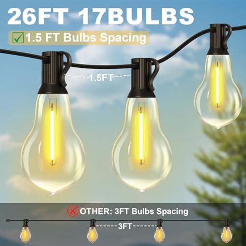 26FT Outdoor String Lights 17+2 Bulbs,120W Dimmer Remote IP65 Watterproof - Image 2