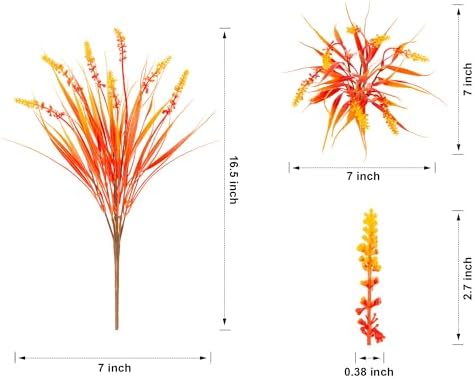 Artificial Fall Fake Outdoor Plants Flowers for Autumn Decoration,10 Bundles Faux Plastic Tall Monkey Grass Greenery UV Resistant Realistic for Home Outside Planter Window Porch Patio Garden (Orange) - Image 5