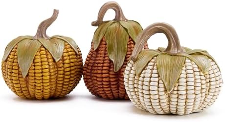 Valery Madelyn Fall Decorations for Home, Fall Pumpkin Decor, Set of 3 Resin Artificial Corn Decorative Pumpkins Indoor, Table Centerpieces Autumn Thanksgiving Halloween Decorations, 5.1 Inch by ValeryMadelyn