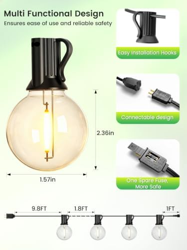 LACHON Outdoor String Lights Waterproof 100 FT with 50 G40 IP65 Bulbs - Image 5