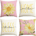 AVOIN colorlife Home Sweet Home Spring Summer Flowers Pink Throw Pillow Covers, 18 x 18 Inch White Cushion Case for Sofa Couch Set of 4 by AVOINcolorlife