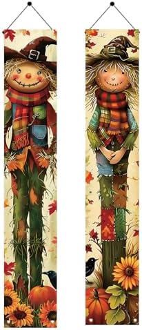 2PCS Fall Scarecrow Porch Banner Autumn Pumpkin Sunflower Hanging Banner Decorations 71 x 12 Inch Outdoor Front Door Sign Harvest Decor for Thanksgiving Yard Entrance Wall Display by Unknown