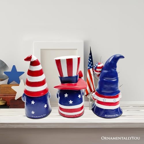OrnamentallyYou Spring & Summer-Themed Garden Statues – Adorable Outdoor Decor for Lawn, Patio & Porch (Patriotic Gnome Trio Figurines, 6" Set of Three Garden Statues and July 4th Decoration) - Image 5