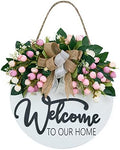 Spring Summer Welcome Wreath for Front Door, Farmhouse White Welcome Sign by Vofuly