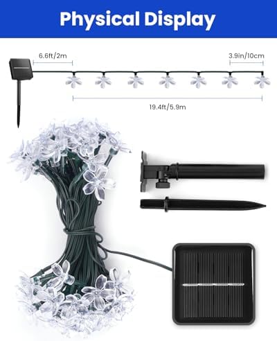 Brightown 60 LED Solar Flower String Lights for Outside Waterproof Fairy Lights for Garden Yard Fence Patio Christmas Tree Wedding Party Decor, Blue - Image 3