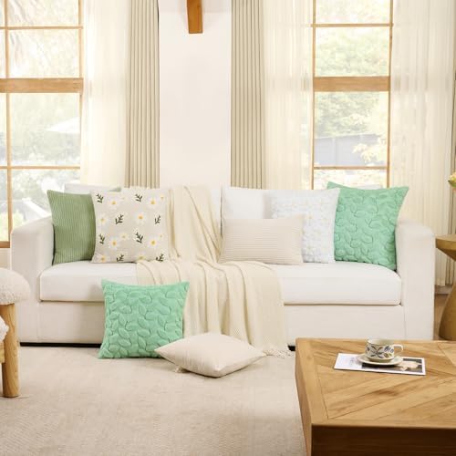 Softalker Spring Summer Outdoor Floral Throw Pillow Covers 18 x 18 Inch Set of 1, Farmhouse Embroidered Decorative Flowers Cushion Covers, Soft Velvet Pillow Cases for Couch Sofa Home Decor, Beige - Image 6