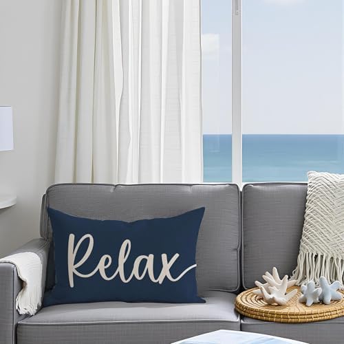 Decorative Throw Pillow Covers 12x20 Inch Relax Unwind, Navy Blue - Image 6