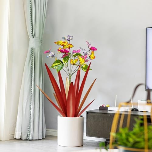 TOMBABY Garden Outdoor Butterfly Enlarge Thickened Wind Resistant Metal Agave Garden Art Metal Plant Country Sculpture Statue Decorations Ornaments Artificial Waterproof Butterflies(red 3pcs) - Image 7