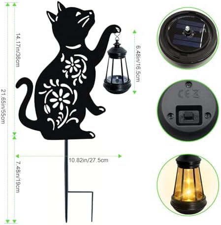 Solar Cat Hanging Lantern Outdoor,1 Pack Black Cat Solar Lights - Image 2