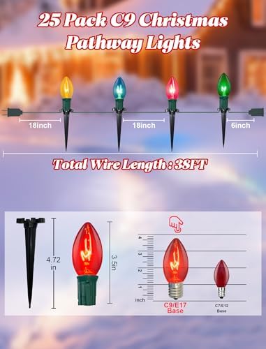 Christmas Pathway String Lights Outdoor, 38FT C9 Multicolor Pathway Lights - Image 2