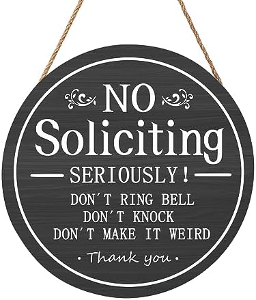 Funny No Soliciting Sign for House 12"x12" Do not Knock or Ring Doorbell Wooden Signs for Front Door Rustic No Soliciting Welcome Sign Hanging Decorations for Home Yard Garden Farmhouse Porch by welcometoourhome