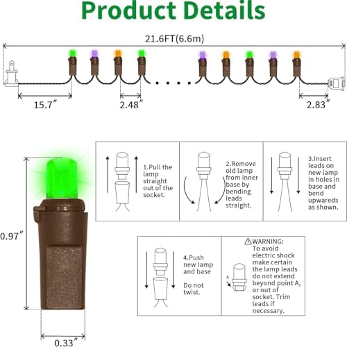 LAMPHOME Halloween String Lights - 21.6ft 100LED Orange Purple Green Mini Bulbs Lights, Halloween Lighting Decor for Outdoor&Indoor Use, Fairy Garden, Yard, Home, Party, Holiday Decoration - Image 6
