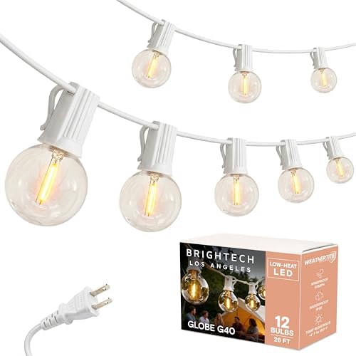 Brightech Ambience Pro LED String Lights - 26 Ft Commercial Grade Patio Lights Outdoor Waterproof - 12 Globe Porch String Lights for Outside, Backyard - 1W Vintage Edison Bulbs, Shine Bright, White by Brightech