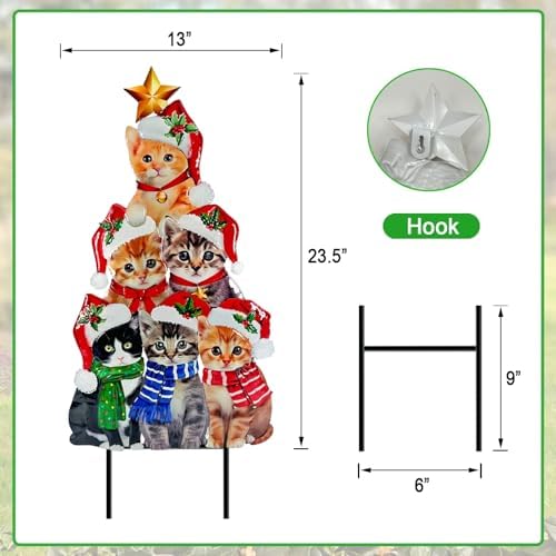 Christmas Decorations Outdoor,Metal Cats with Christmas Tree Garden Stakes - Image 7