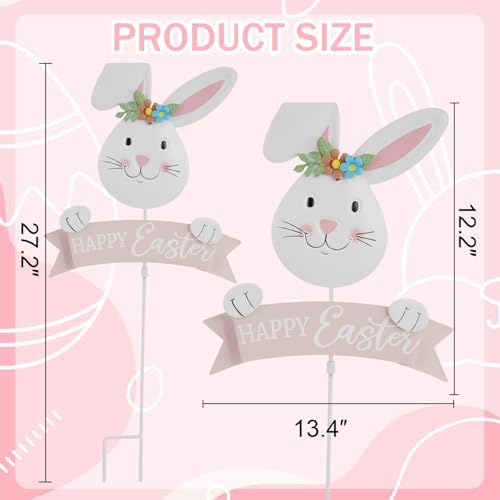 Easter Decorations Outdoor Metal Bunny Decorative Garden Stakes Happy Easter Decor Outdoor 3D Spring Yard Decor Farmhouse Rabbit for Home Outside Lawn Front Porch Happy Easter Yard Sign - Image 5
