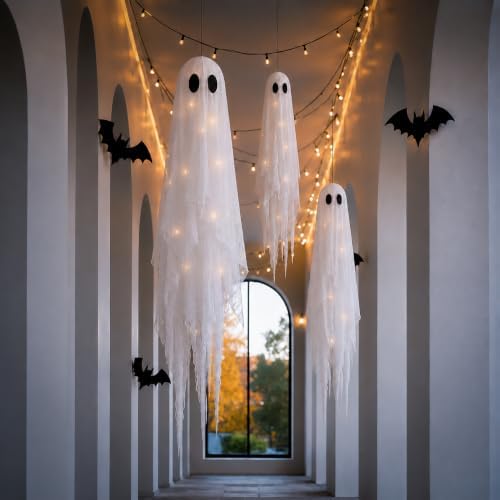 3 Packs Halloween Decorations Outdoor - Hanging Ghost Decor for Porch Yard - Image 6