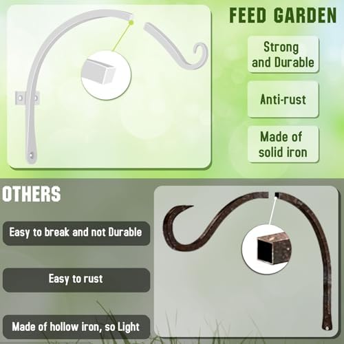FEED GARDEN 2 Pack 12 Inch Hanging Plant Bracket Wall Hooks Decorative Plant Hangers for Outdoor Hanging Bird Feeders, Wind Chimes, Plant Baskets, White - Image 5
