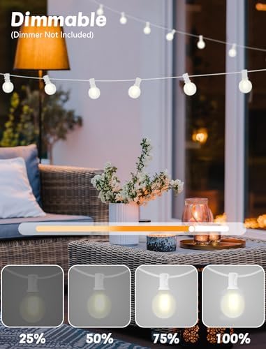 SUNSGNE White String Lights Outdoor, 50FT White Outdoor Lights with 52 G40 LED Frosted Shatterproof Bulbs(2 Spare) for Balcony Patio Tent Backyard Bistro Cafe Christmas Decor - Image 6