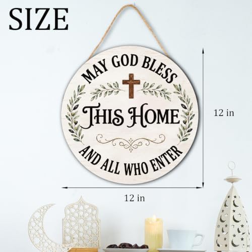 May God Bless This Home Wooden Hanging Sign for House Front Door, Christian Religion Welcome Sign for Porch Garden Patio - Image 6