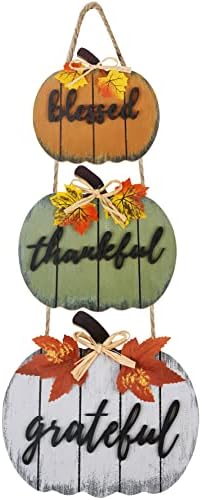 CYNOSA Fall Decorations for Home Blessed Grateful Thankful Door Sign Fall Decor Thanksgiving Decorations Wooden Pumpkin Vintage Hanging Signs for Home Farmhouse Harvest Outdoor Wall Decor by CYNOSA