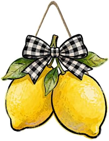 Harooni Lemon Welcome Door Sign for Front Door Summer Yellow Fruit Hanging Wreath 10"x10" Fresh Lemon Wood Sign Front Door Farmhouse Wall Porch Art Home Kitchen Living Room Indoor Outdoor Ornaments by welcometoourhome
