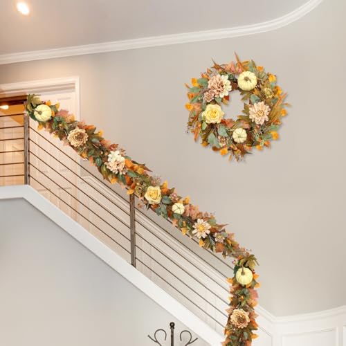 Fall Garland, 6 FT Pumpkin Garlands, Fall Leaves Garland for Table Centerpiece Door Window Fireplace Home Indoor Outdoor Fall Decorations - Image 6