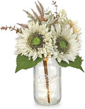 Silk Sunflowers Artificial Flowers with Mason Jar Centerpiece for Table White Fall Flowers in Vase Small Fall Floral Arrangement with Vase Thanksgiving Centerpiece for Dining Room Table Autumn Decor by Oairse