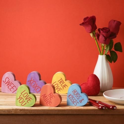 Smile Valentine's Day Colorful Heart - Shaped Candy, Wooden Block Decor, Be Mine XOXO Sweet Love You, Valentine Indoor Decoration Wtih Gift Box - Image 4