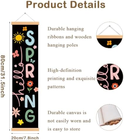 Hello Spring Porch Banner, Colorful Hanging Banners Door Banner, Seasonal Porch Banners, Spring Grow Flowers Hanging Flag for Front Door Indoor Outside, Gift for Friends and Family - Image 2