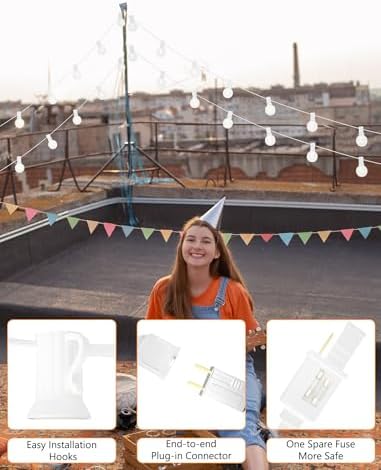 SUNSGNE 25Ft G40 LED Outdoor White String Lights with 27 White Frosted Shatterproof Globe Bulbs (2 Spare), Outdoor Hanging Lights for Room Café Bistro Pergola Tents, White Wire - Image 6
