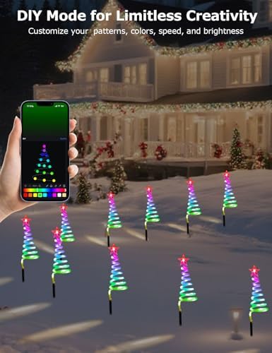 8 Pack Christmas Pathway Lights Outdoor with RGBW DIY Modes, APP Control Spiral Lighted Xmas Tree Path Lights with Scene Modes, Schedule & Music, Christmas Yard Decorations Outdoor Waterproof - Image 2