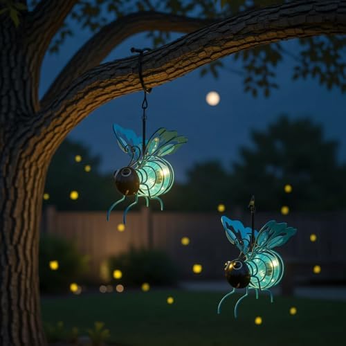 Solar Powered Hanging Bee Light Waterproof Solar-Powered Insect Ornament Suitable for Courtyards, Trees, Porches, and Terraces 2-Pack Blue by Unknown