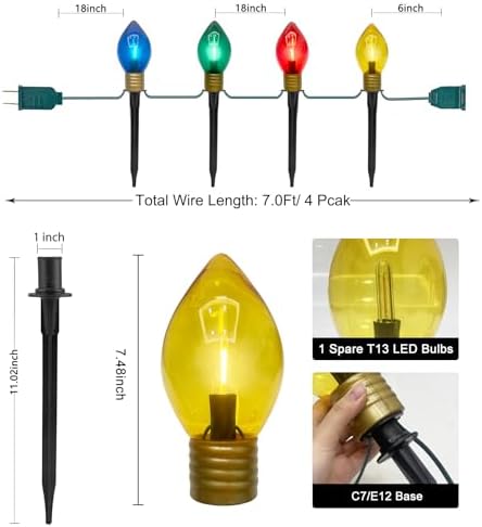 GOOTHY Jumbo C9 Christmas Pathway Lights Outdoor, 2 Pack 7Ft Christmas Decorations String Lights with 8 LED Jumbo Multicolor Bulb Marker Stakes Lights for Outdoor Walkway Lawn Yard Garden - Image 2
